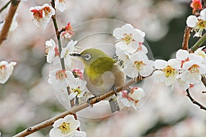 Japanese white-eye with Prunus Mume photo